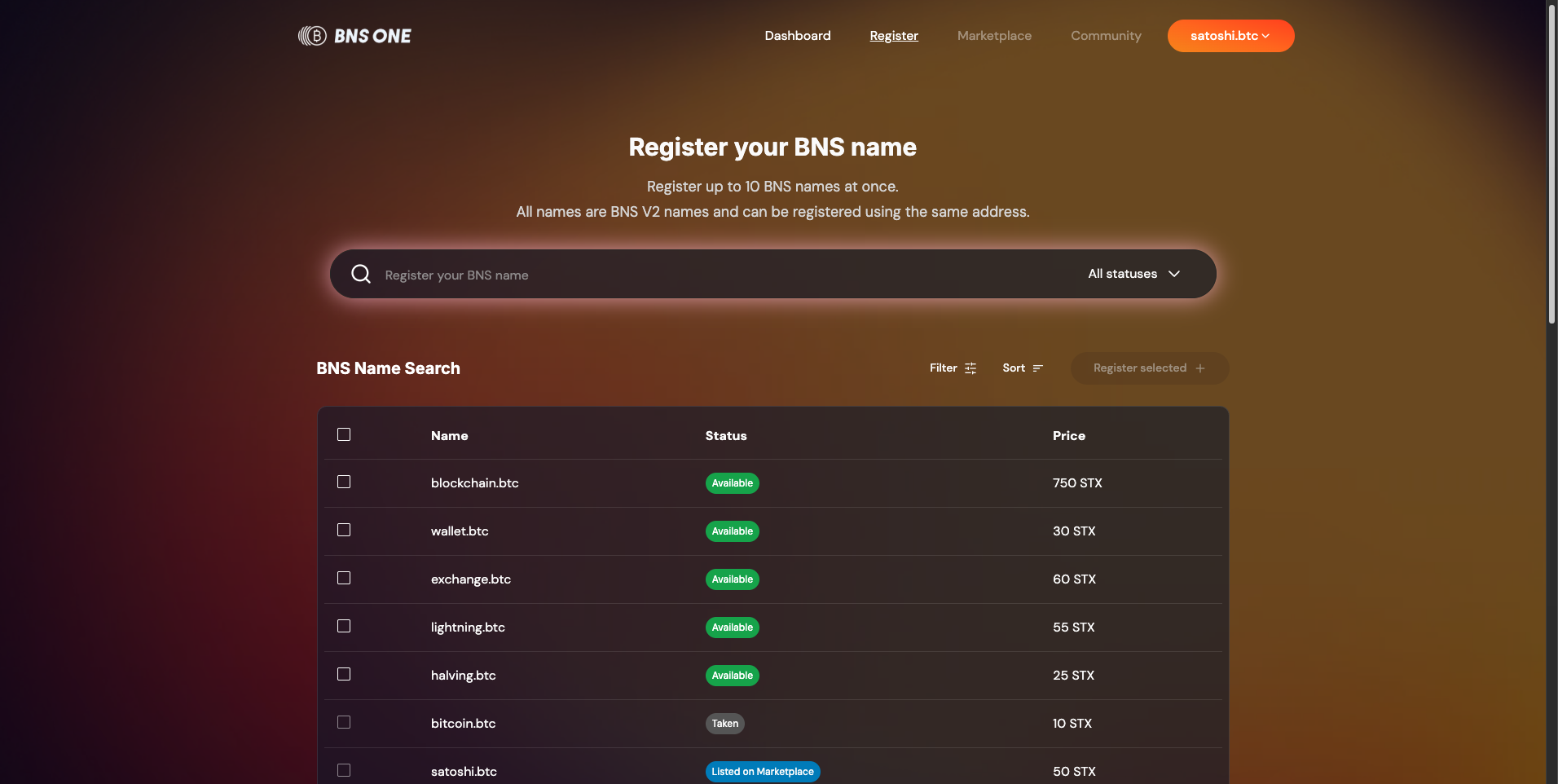 BNS search results