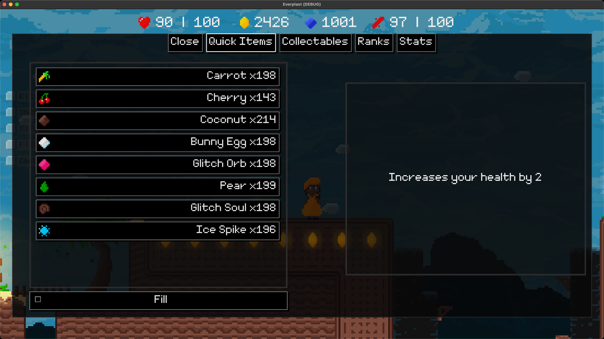 Inventory screen showing consumable items with descriptions