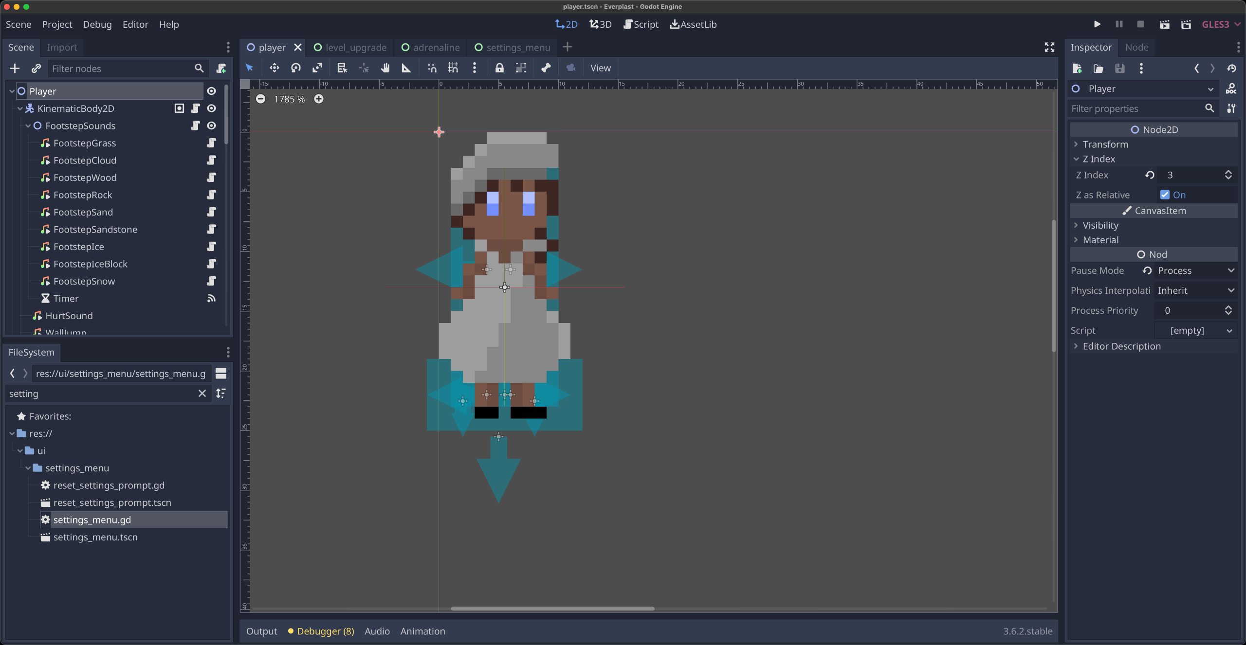 Player character sprite sheet and states