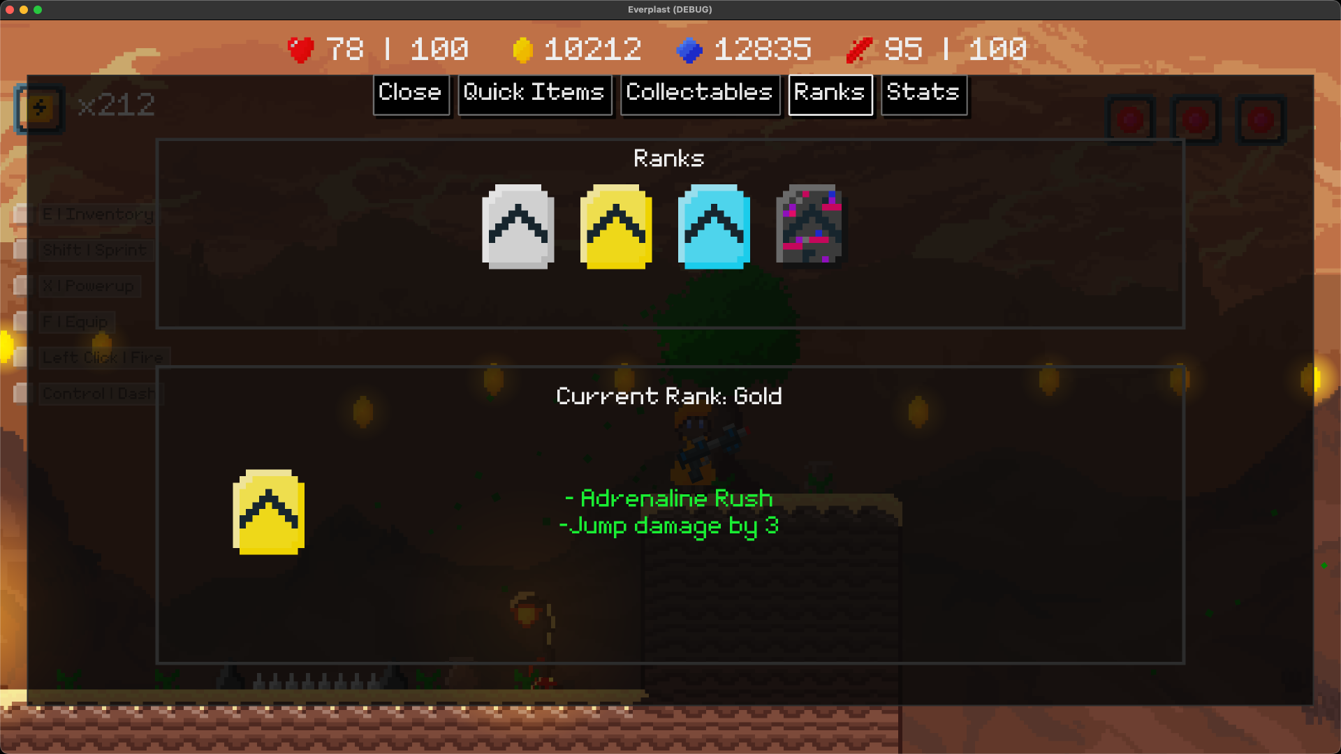 Rank system UI showing Silver, Gold, Diamond, and Glitch tiers with ability descriptions