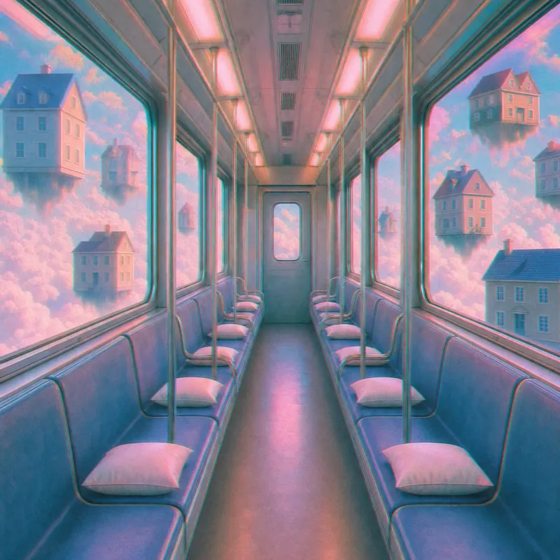 Dreamscape b-roll frame of a subway in the clouds